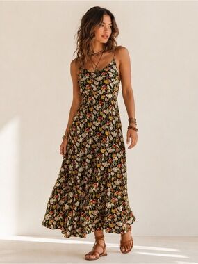 $120 J. Crew Mercantile Bohemian Floral Chiffon Tiered Maxi Dress Sz 4